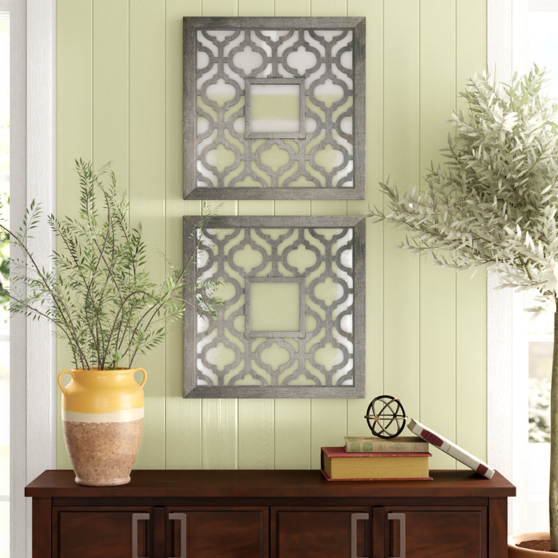 2 Piece Uptal Silver Leaf Traditional Wall Mirror Set